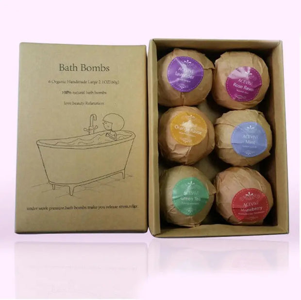 6Pcs Aromatherapy Bubble Bath Bombs with Coconut Oil