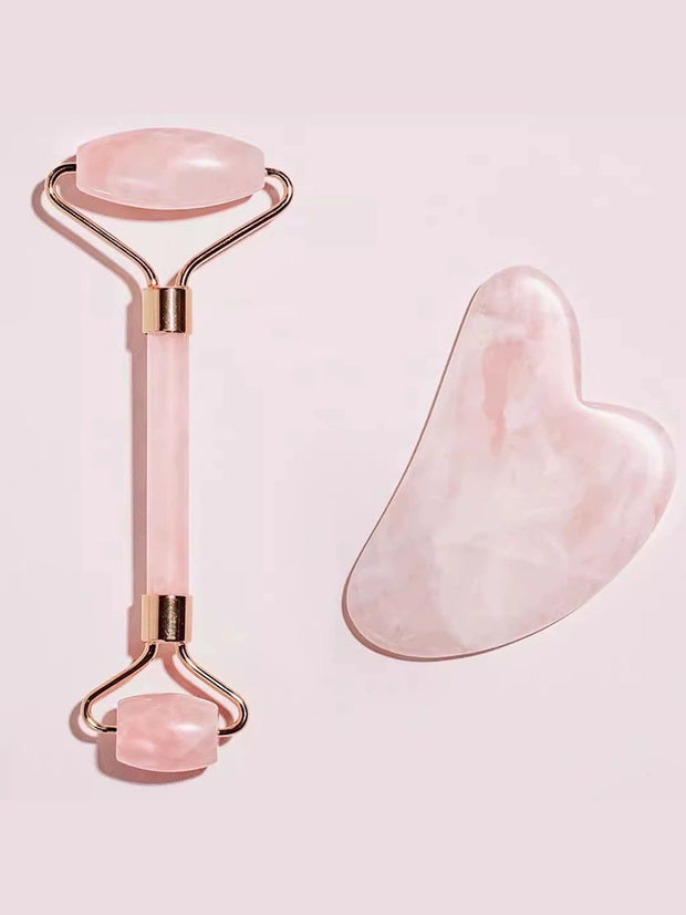 Facial Massager Roller Pink Crystal Natural Jade